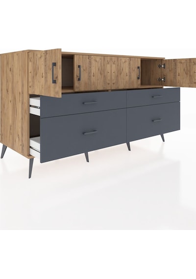Kronos Konsol 2 Raflı 4 Çekmeceli 4 Kapaklı 176x59x99 Çam-çam/ant Çam-çam/antrasit