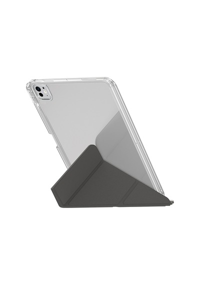 Apple Uyumlu iPad  Pro 11 2025 M5 Kılıf Skinarma Kalemlikli Arkası Şeffaf Standlı Magnetik Zeta Kılıf Gri Kapaklı Kılıf