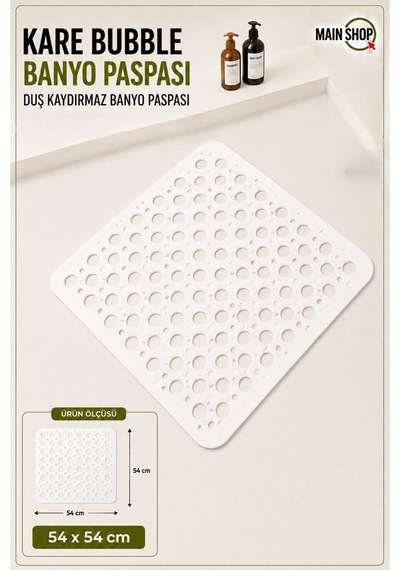 Mainshop Kare Bubble Banyo Ve Duş Paspası - 54 X 54 Cm Beyaz Kaymaz Mat M-149