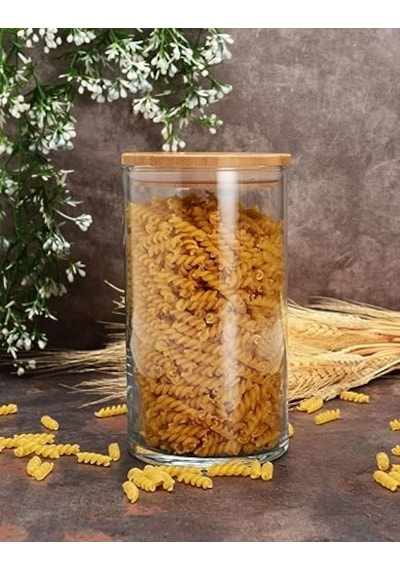 Paşabahçe 43463 Bamboo Ahşap Kapaklı Cam Kavanoz, Şeffaf, 1.48 Litre Çok Renkli