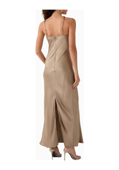 Staud Cadence Dress, Dar Kesim Şık Midi Elbise, Günlük Ve Özel Günler Bej
