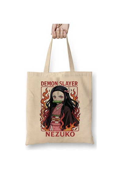Toyaso Demon Slayer İblis Keser Nezuko Bez Çanta Uzun Saplı Alışveriş Çantası Plaj Çantası Beyaz