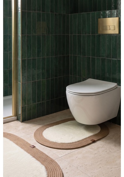 Banyo Paspası Takımı 60x100+40x60 Cm Düz Bej & Camel