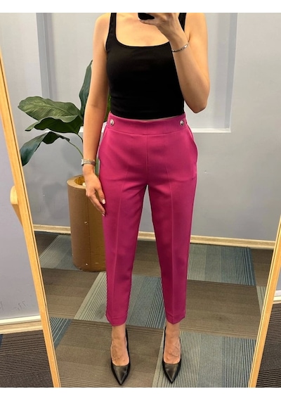 Defymoda Bel Lasti Kli Düğmeli Pantolon Koyu Fuşya