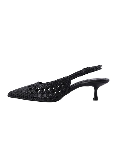 Feles Kadın Örgü Desenli Slingback Topuklu Ayakkabı Tokalı Siyah