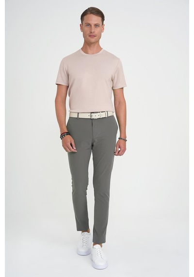 Efor Slim Fit Yan Cepli Esnek Düz Haki Pamuk Pantolon P 1197 Haki