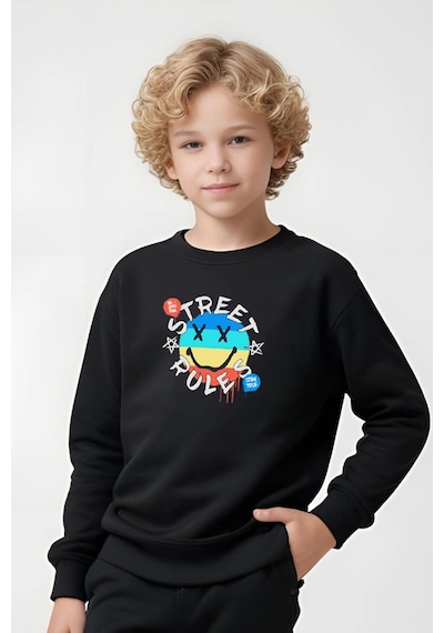 Fyk Kids Erkek Çocuk Street Rules Baskılı Bisiklet Yaka Eşofman Takımı Siyah Fyk Kids Erkek Çocuk Street Rules Baskılı Bisiklet Yaka Eşofman Takımı Siyah