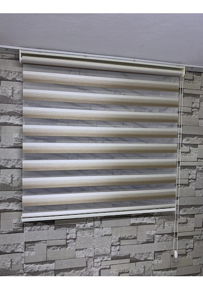 Krem Kahve Geçişli Zebra Perde(Etek Düz)