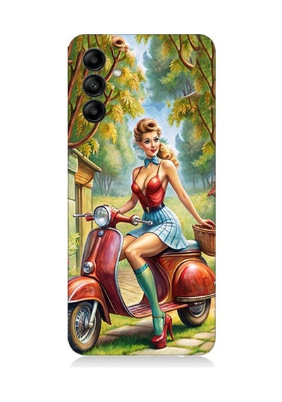 Samsung Galaxy A15 Uyumlu Güzel Kadın Ve Vespa Motosiklet Desenli Silikon Kılıf