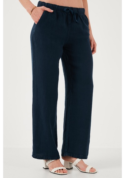 Lela Relaxed Fit Normal Bel Geniş Paça Çift Cepli Keten Bayan Pantolon 668Yp4991 Lacivert Lela Relaxed Fit Normal Bel Geniş Paça Çift Cepli Keten Bayan Pantolon 668Yp4991 Lacivert