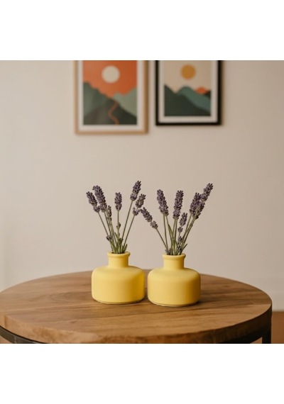 Pastel Sarı Mini Vazo Seti 2 Li Mat Dekoratif Küçük Masa Üstü Vazo, Kuru Çiçek Ve Tek Dal Çiçek İçin Modern Ev Dekor Aksesuarı