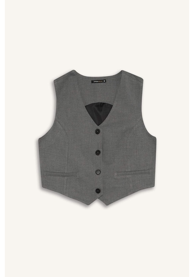DeFacto V Yaka Blazer Yelek C2026AX25SPGR210 Gri