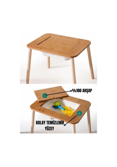 Montessori Hazneli Aktvite Masası Ahşap