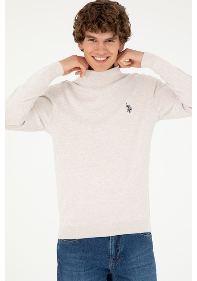 U.S. Polo Assn. Erkek Slim Fit Yarım Boğazlı Taş Melanj Basic Kazak 50293499-VR225