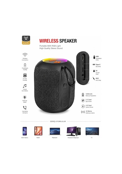 Jedel Sa-147 Rgb Işıklı Taşınabilir Bluetooth Hoparlör 5w Powerbank Fm Radyo, Usb/tf/aux