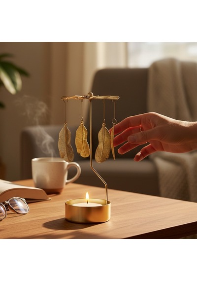 Gold Döner Yaprak Temalı Tealight Mumluk Dekoratif Masa Üstü Aksesuar Gold