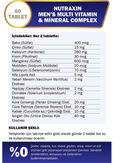 Multivitamin Mineral Complex Men's 2. % 50 İndirimli Avantaj Paketi