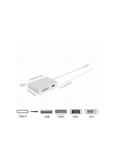 Type C To Hdmı Vga Dvı Usb 3.0 4498P Çevirici Adaptör Apple Uyumlu MacBook Hub