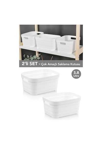 2 Adet Dekoratif Piramit Saklama Kutusu - Dolap İçi Düzenleyici Organizer Kutu 3,8 Litre Beyaz Beyaz