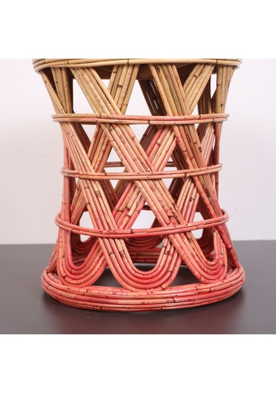 Şölen 48x36 Cm Doğal Kubu Rattan Sehpa & Tabure Antik Fuşya Kırmızı