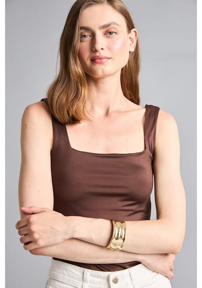 Defacto Kare Yaka Kahverengi Bodysuit H3888ax26smbn341 Kahve-bn341