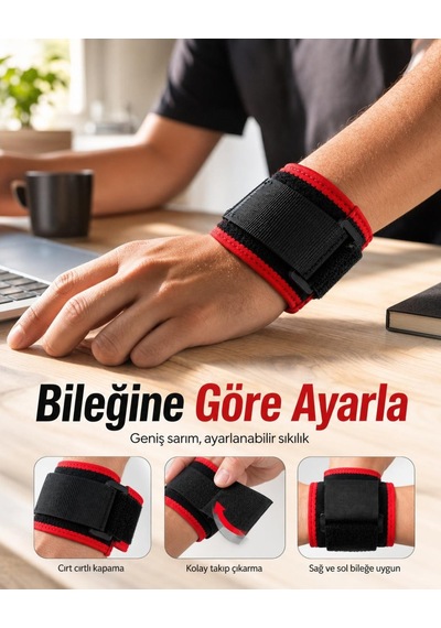 Geniş Sarımlı Ayarlı Cırt Cırtlı Bileklik Güçlü Sabitlemeli Kırmızı