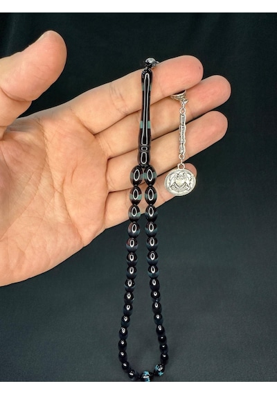 Bordo Mavi Sürmeli Uçak Camı Tesbih Beyzi Kesim 12mmx7mm T-764