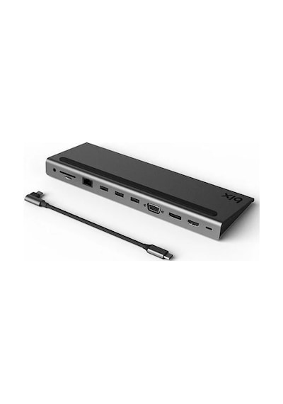 Bix BX12HB Type-C to HDMI VGA Display Port RJ45 3.5mm Aux Jack PD USB 3.0 Kart Okuyuculu Docking Station