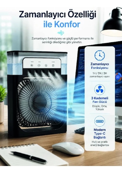 Su Hazneli Püskürtmeli Fan 1-3-5 Püskürtme Seçeneği Type-c Güç Girişi