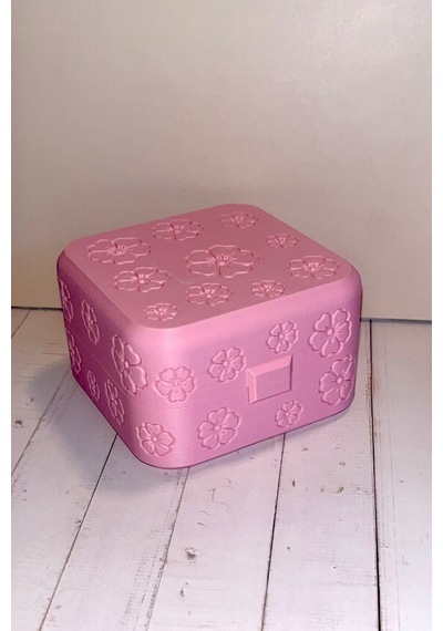 Pembe Çiçek Kabartmalı Takı Ve Mücevher Kutusu - Bölmeli Küpelik Yüzüklük Organizer 88x183x33 Mm Pembe