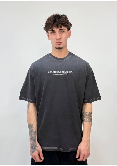 Zaee Studio Line Oversize Yıkamalı Tişört Antrasit