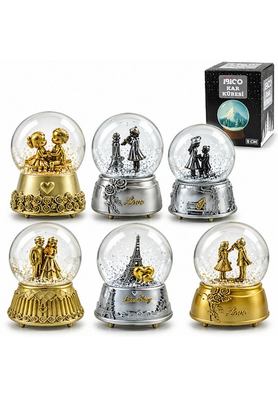 Eskitme İnsan Görünümlü Cam Kar Küresi Altın(Gold)