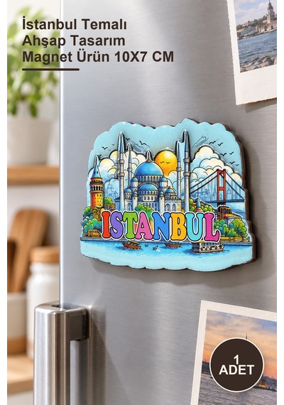 1 Adet Ahşap Magnet İstanbul Temalı Ahşap Tasarım Magnet Ürün 10x7 Cm