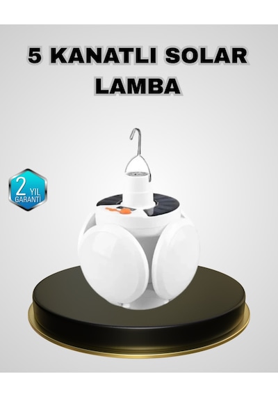 5 Kanatlı Solar Kamp Lambası Usb Şarjlı, Taşınabilir, Ip65 Su Geçirmez Bahçe Lambası