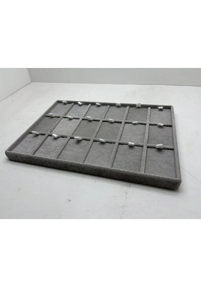Süet Kumaş Koyu Gri 34-24 Cm Ayaklı 18 Pedli Kolye Tabla Standı