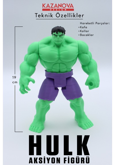 Kazanova Design Hulk Aksiyon Figürü 19 Cm Marvel Hareketli Eklemli Masaüstü Hediyelik