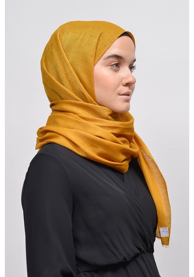 Altobeh Kadın Düz Renk Pırıltı Simli Tesettür Shawl Parlak Abiye Şal - Hardal