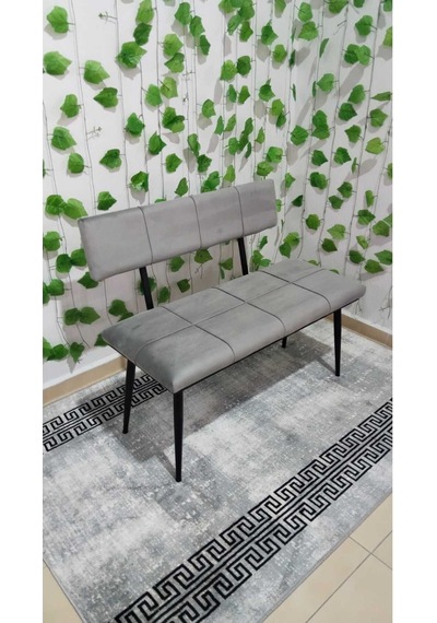 Özcan Metal Metal Ayaklı Sırtlı Siyah Mutfak Salon Antre Yatak Odası Puf Bank Oturak Bench Gri