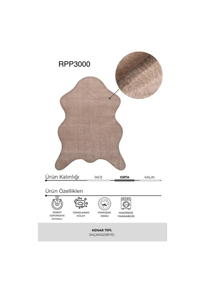 Çam Halı Poly Rpppst3000 Vizon/kahve Peluş Post Şeklinde Halı-salon-antre-oturma Odası-yumuşak-kaymaz Taban-yıkanabilir