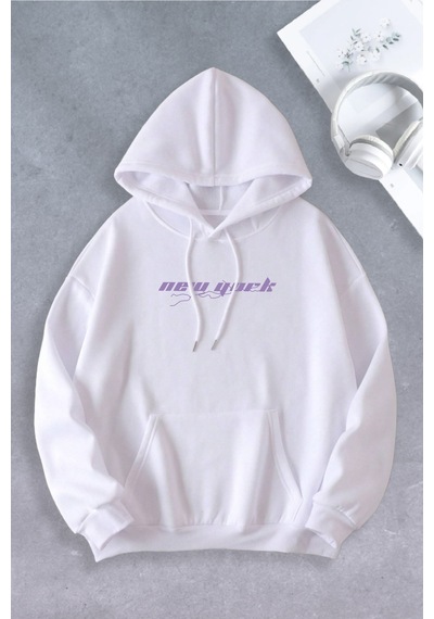 Nevermind Unisex Kadın Erkek Newyork Şimşek Modeli Oversize Sweat Beyaz