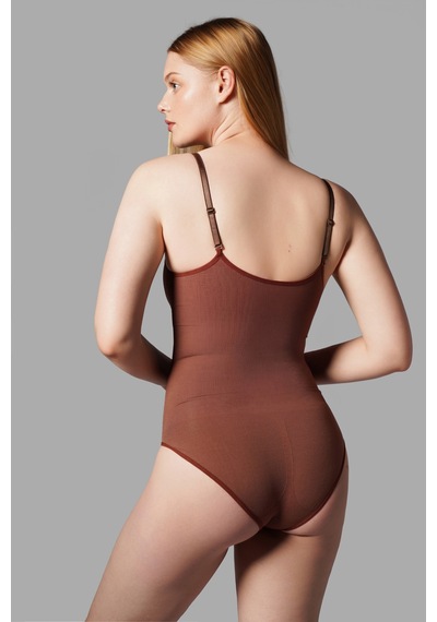 Fit Women 2 Beden Alt Tarafı Çıtçıtlı Zıbın Korse Seamless 9051 Kahverengi