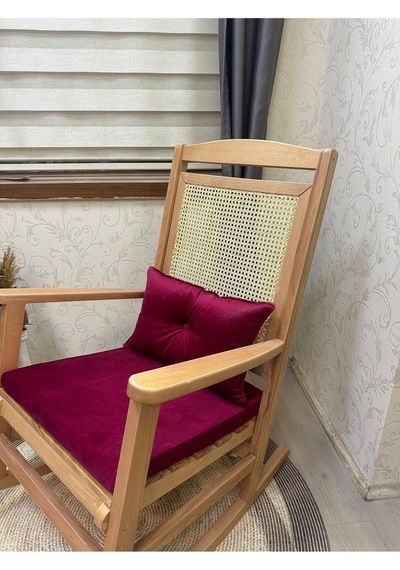 Asedia Veranda Naturel Fuşya Minderli Hasırlı Sallanan Sandalye Dinlenme Koltuğu
