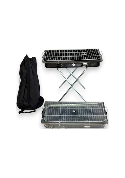 Portatif Katlanır Ayaklı Emaye Mangal -çantalı -62x35cm Büyük Boy Siyah