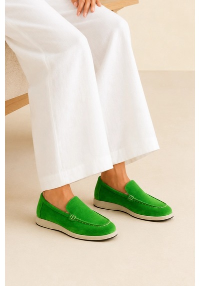 Sovenso Evolve Hakiki Deri Yeşil Süet Loafer