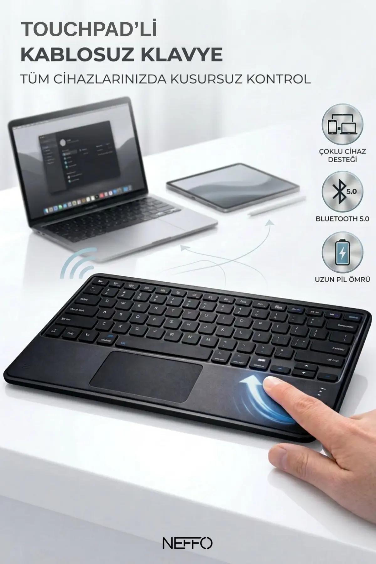 Touchpadli Kablosuz Klavye Sessiz Tuş Bilgisayar Tablet