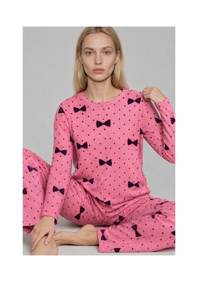 Fit Women Kadın Desenli Nefes Alan Pembe Pijama Takımı 4694