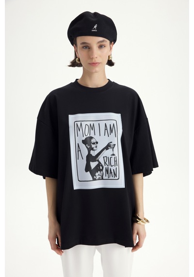 Mai Studıos Mai Studios Co. Rich Woman Oversize Siyah T-shirt SIYAH