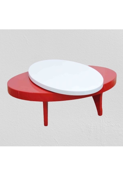 Orta Döner sehpa OVAL İNOVATİF Model Kayın Retro Ayak Mdf Tabla Parlak Beyaz ve Kırmız El Yapım Orta Döner sehpa OVAL İNOVATİF Model Kayın Retro Ayak Mdf Tabla Parlak Beyaz ve Kırmız El Yapım