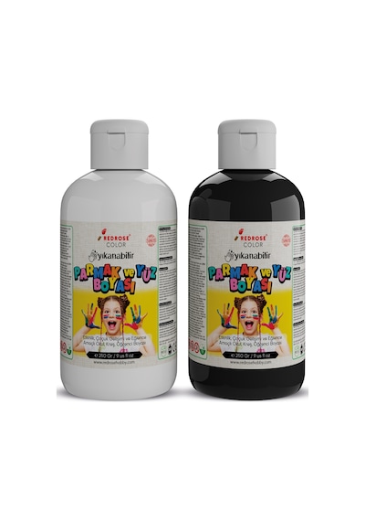 Siyah-beyaz Parmak Boyası 2'li Set 2x250gr Yıkanabilir, Toksik İçermez, Çocuk Okul Kreş İçin