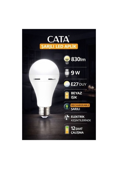 Ct-4229 9w Şarjlı Led Ampul E27 Duy Beyaz Işık 3 Adet